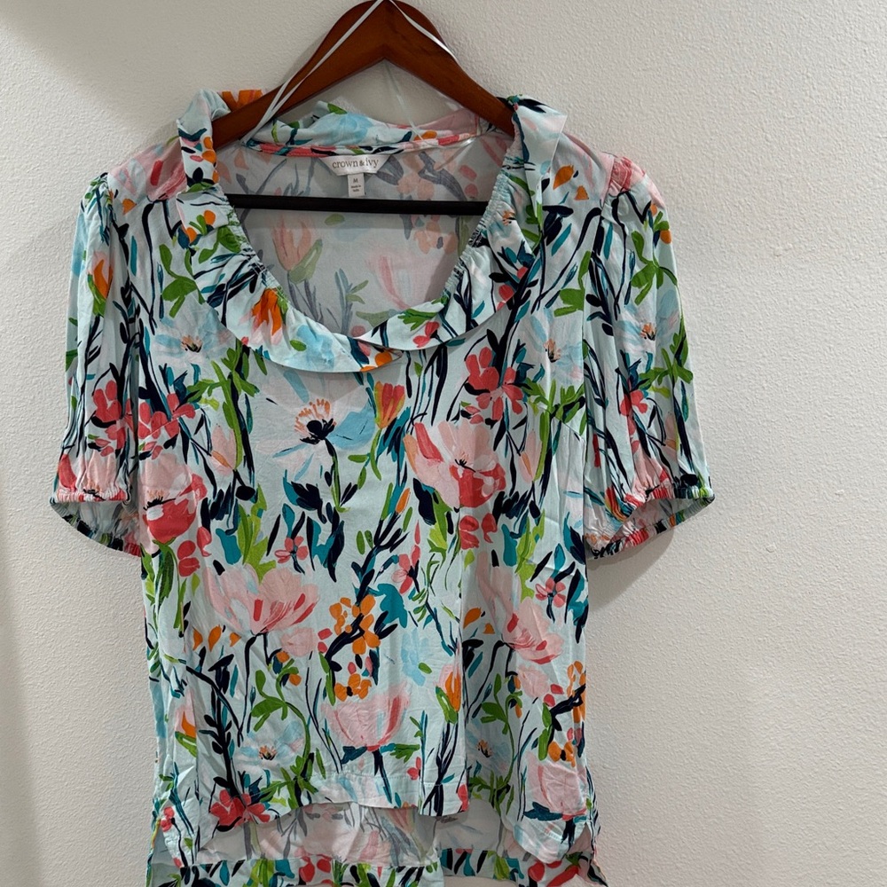 Crown & Ivy Floral Blouse - Pink, Green, Blue